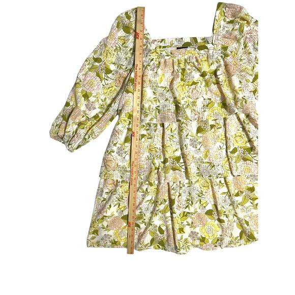 Who What Wear Floral Tier Layer Dress 3/4 Balloon Puff Sleeve Green Pink Large - Picture 8 of 9